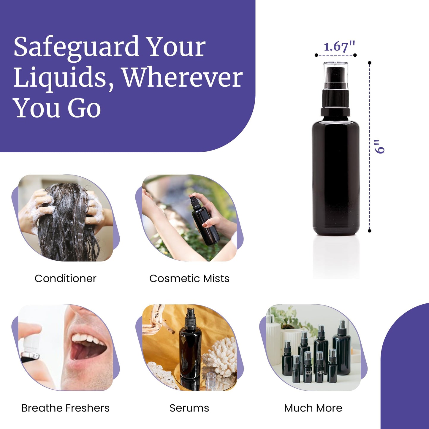 Infinity Jars 100 Ml (3.4 fl oz) Black Ultraviolet Glass Fine Mist Spray Bottle: The Bottle That Outlasts the Trend — Black UV Glass Fine Mist Sprayer