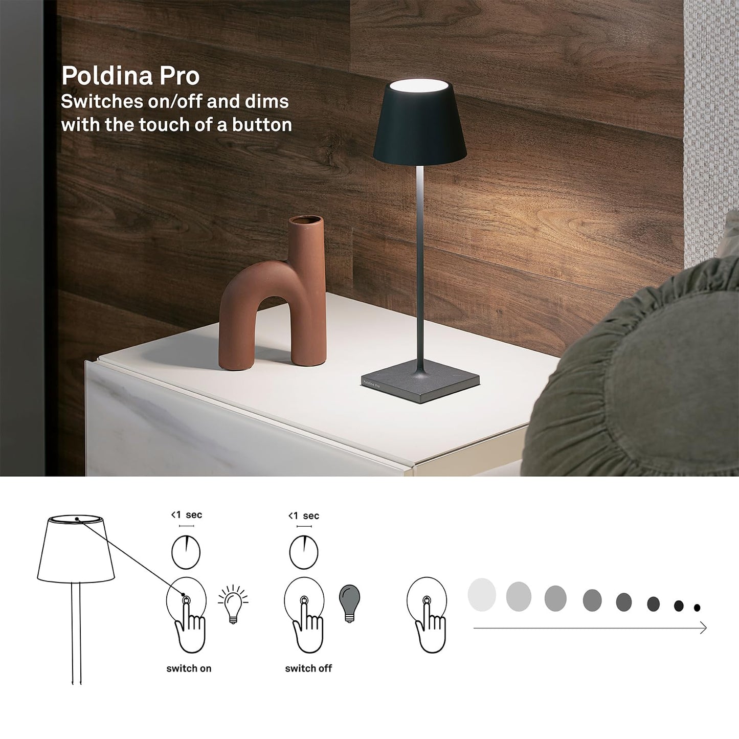 Zafferano, Poldina Pro Lamp: The Cordless Lamp That Anchors a Surface — Zafferano Poldina Pro, Rechargeable