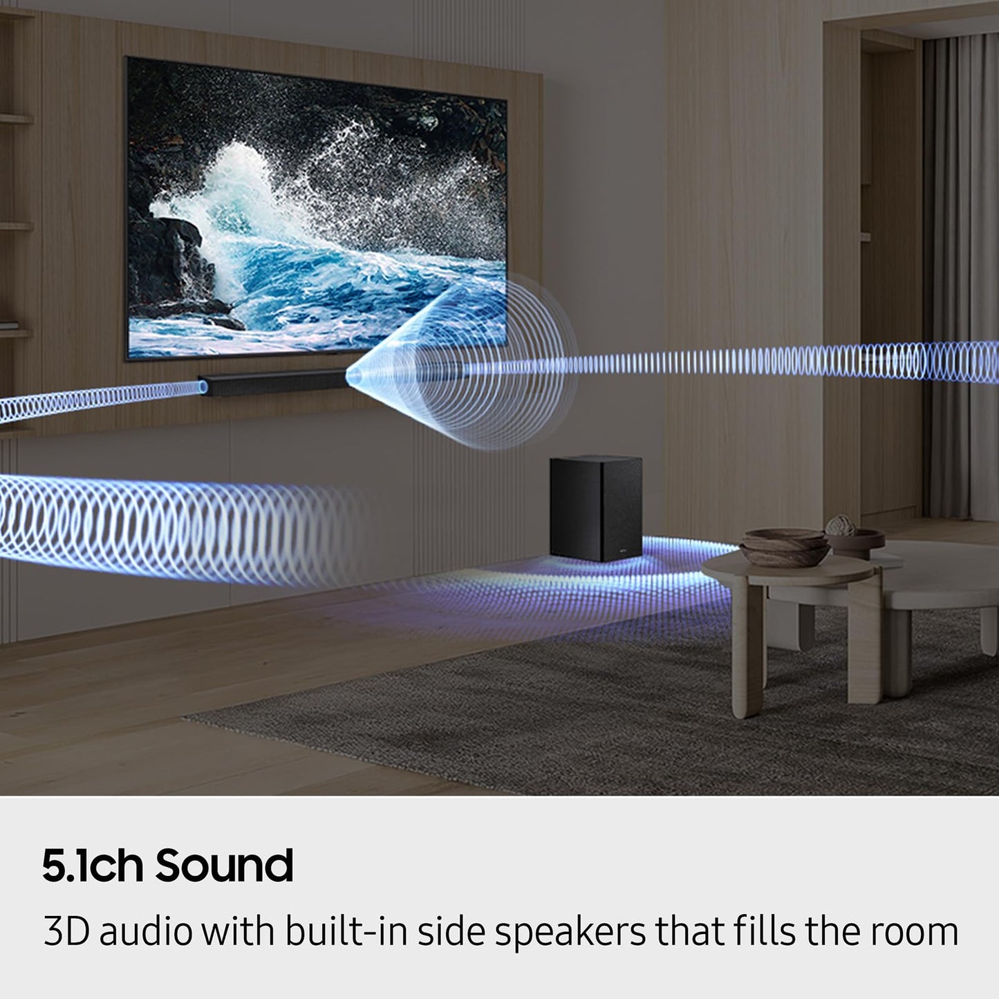 Samsung B-Series Soundbar: The Soundbar That Brings the Room Together — Samsung 3.1 Channel with Subwoofer