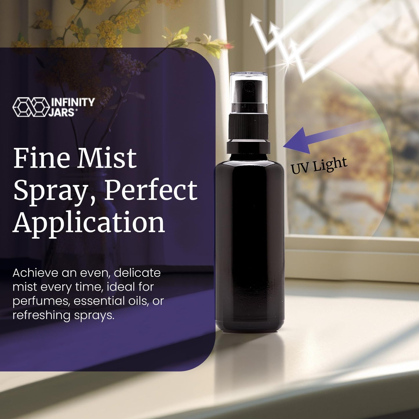 Infinity Jars 100 Ml (3.4 fl oz) Black Ultraviolet Glass Fine Mist Spray Bottle: The Bottle That Outlasts the Trend — Black UV Glass Fine Mist Sprayer