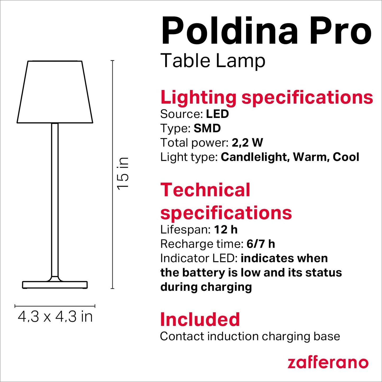 Zafferano, Poldina Pro Lamp: The Cordless Lamp That Anchors a Surface — Zafferano Poldina Pro, Rechargeable