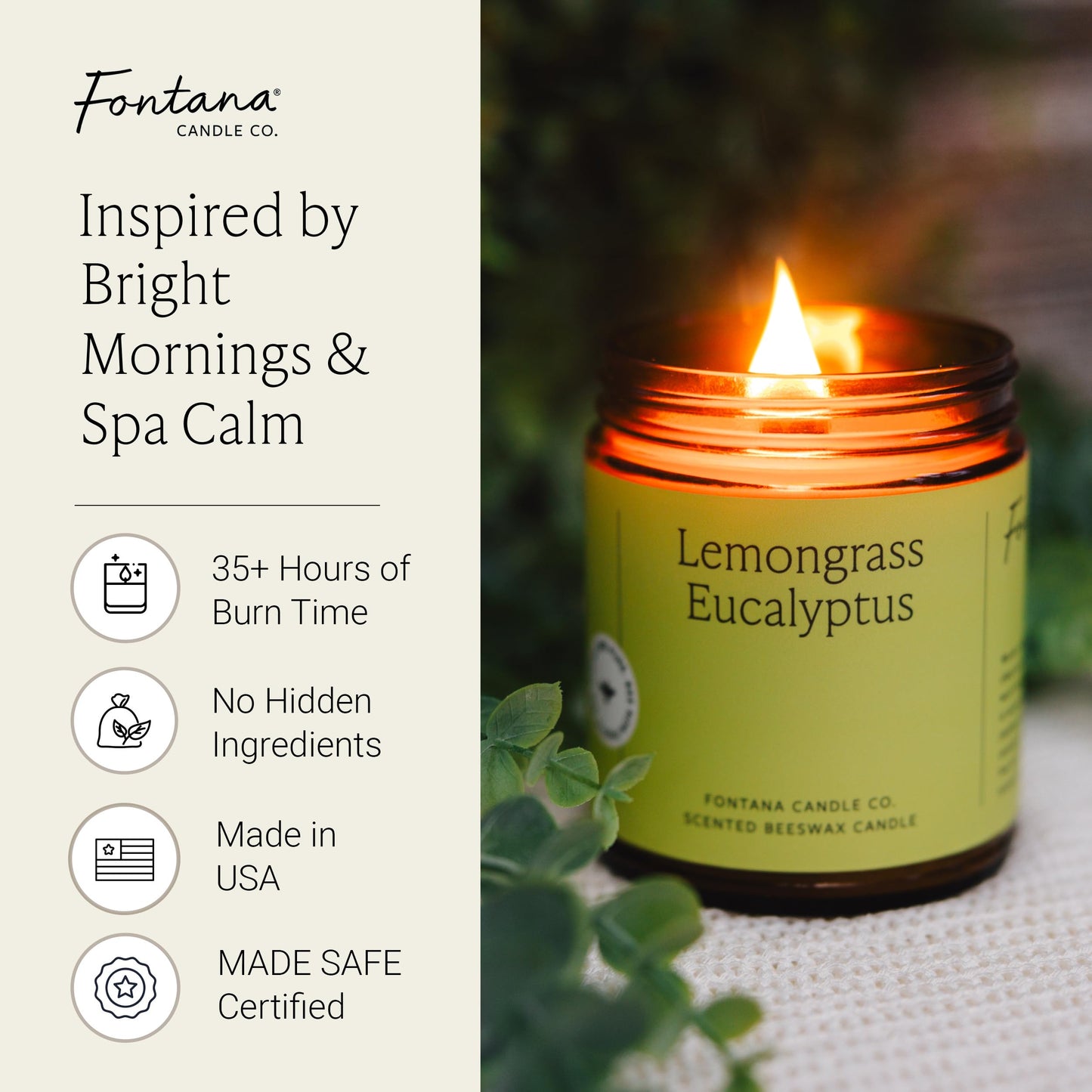 Fontana Candle Co Wood Wick Beeswax Jar Candle: The Candle That Marks the Evening — Beeswax Wood-Wick Candle, Lemongrass Eucalyptus