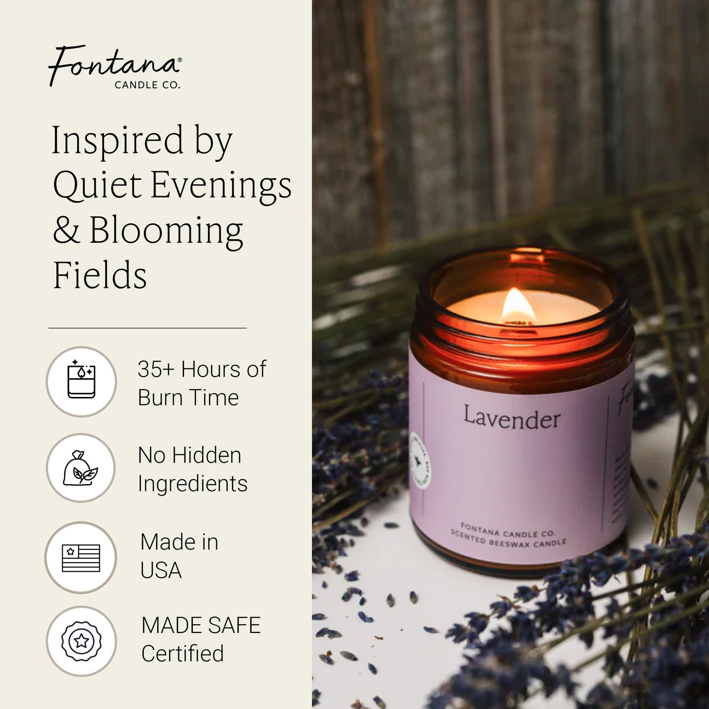 Fontana Candle Co Wood Wick Beeswax Jar Candle: The Candle That Does Not Pretend — Beeswax Wood-Wick Candle, Lavender