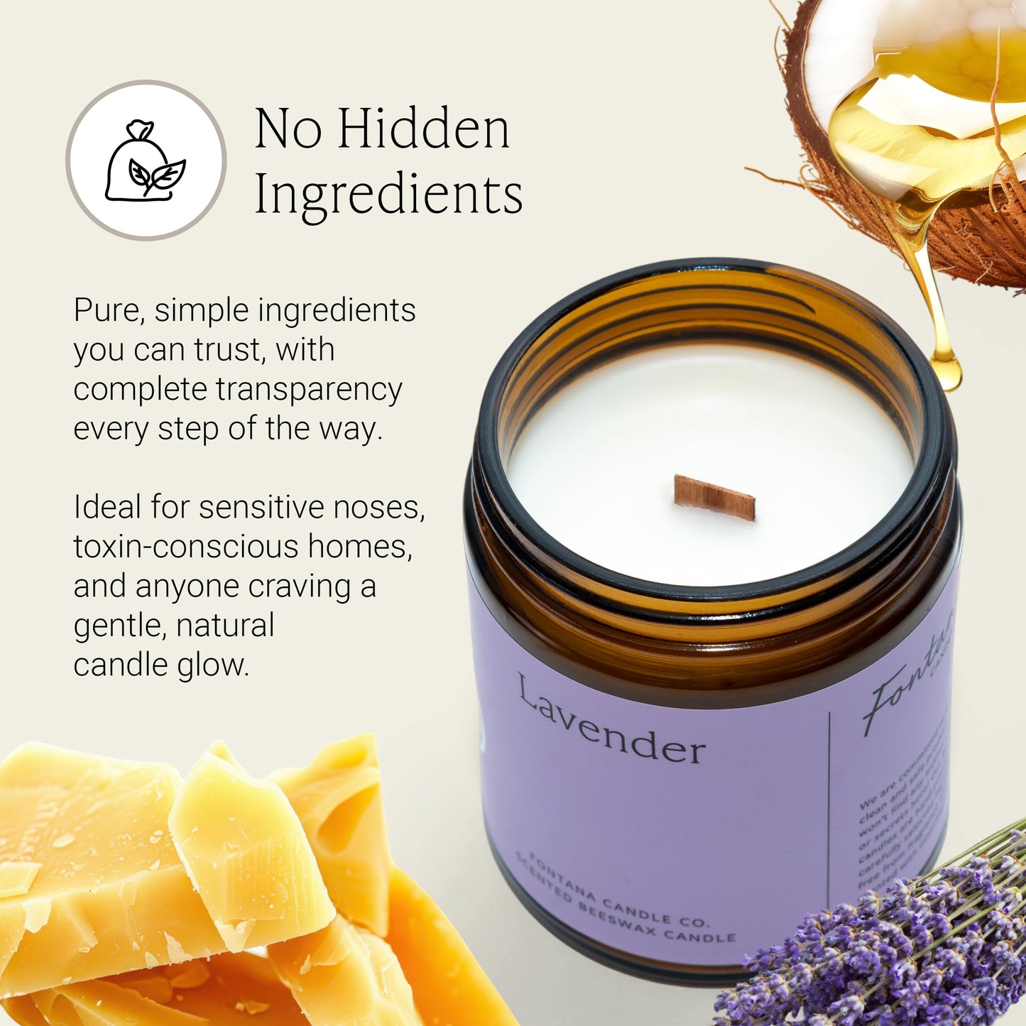 Fontana Candle Co Wood Wick Beeswax Jar Candle: The Candle That Does Not Pretend — Beeswax Wood-Wick Candle, Lavender