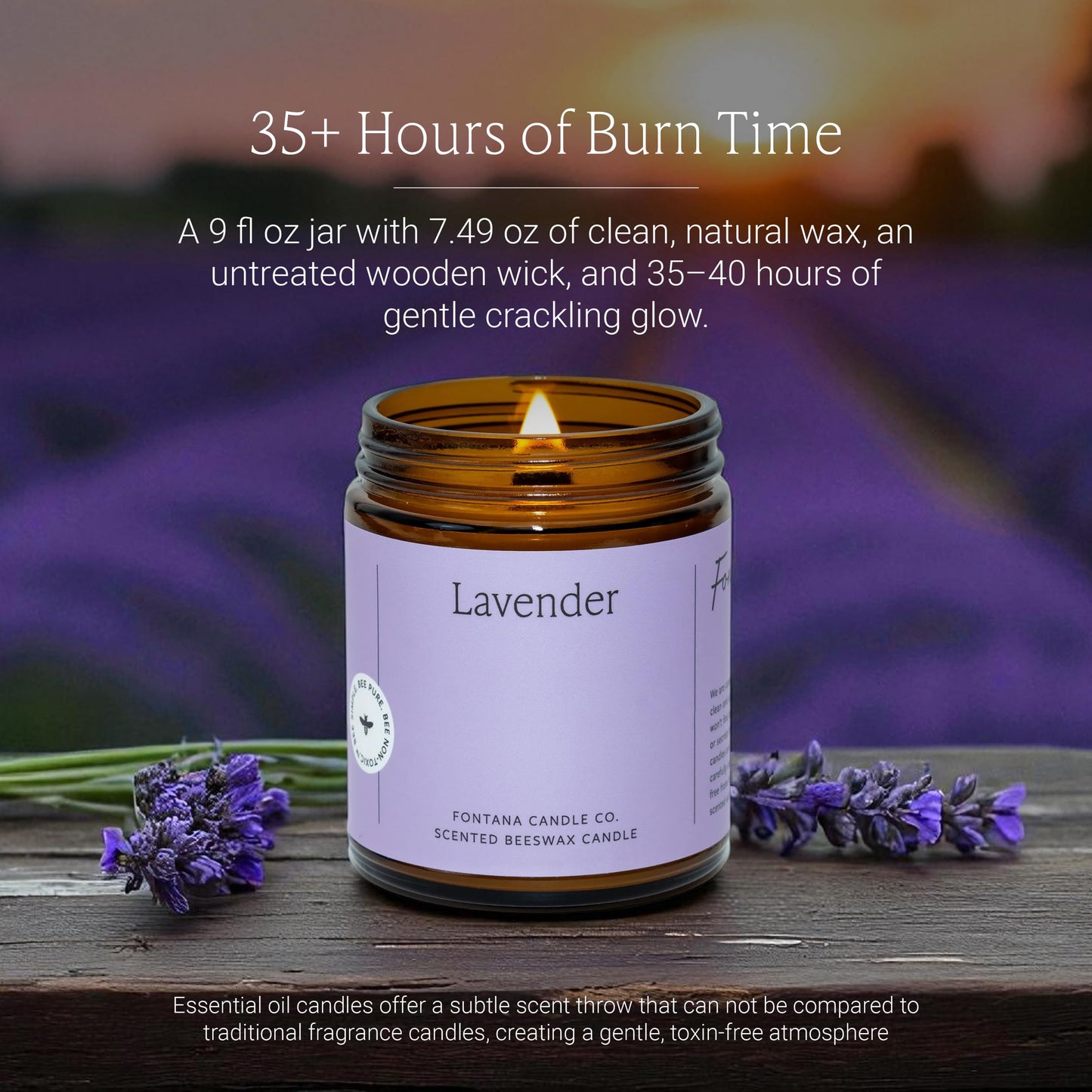 Fontana Candle Co Wood Wick Beeswax Jar Candle: The Candle That Does Not Pretend — Beeswax Wood-Wick Candle, Lavender