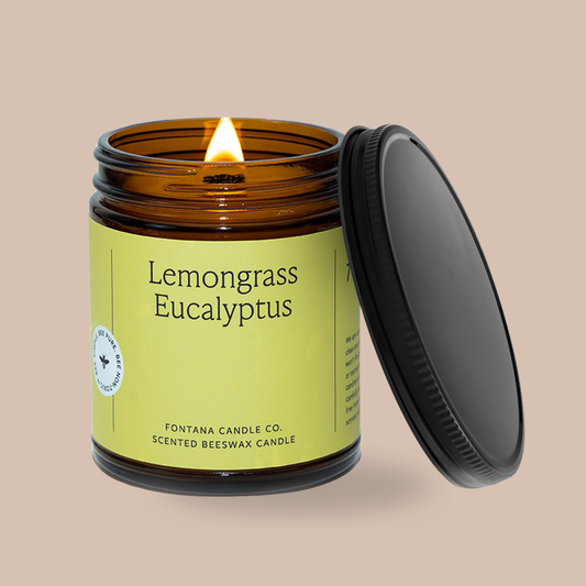 Fontana Candle Co Wood Wick Beeswax Jar Candle: The Candle That Marks the Evening — Beeswax Wood-Wick Candle, Lemongrass Eucalyptus
